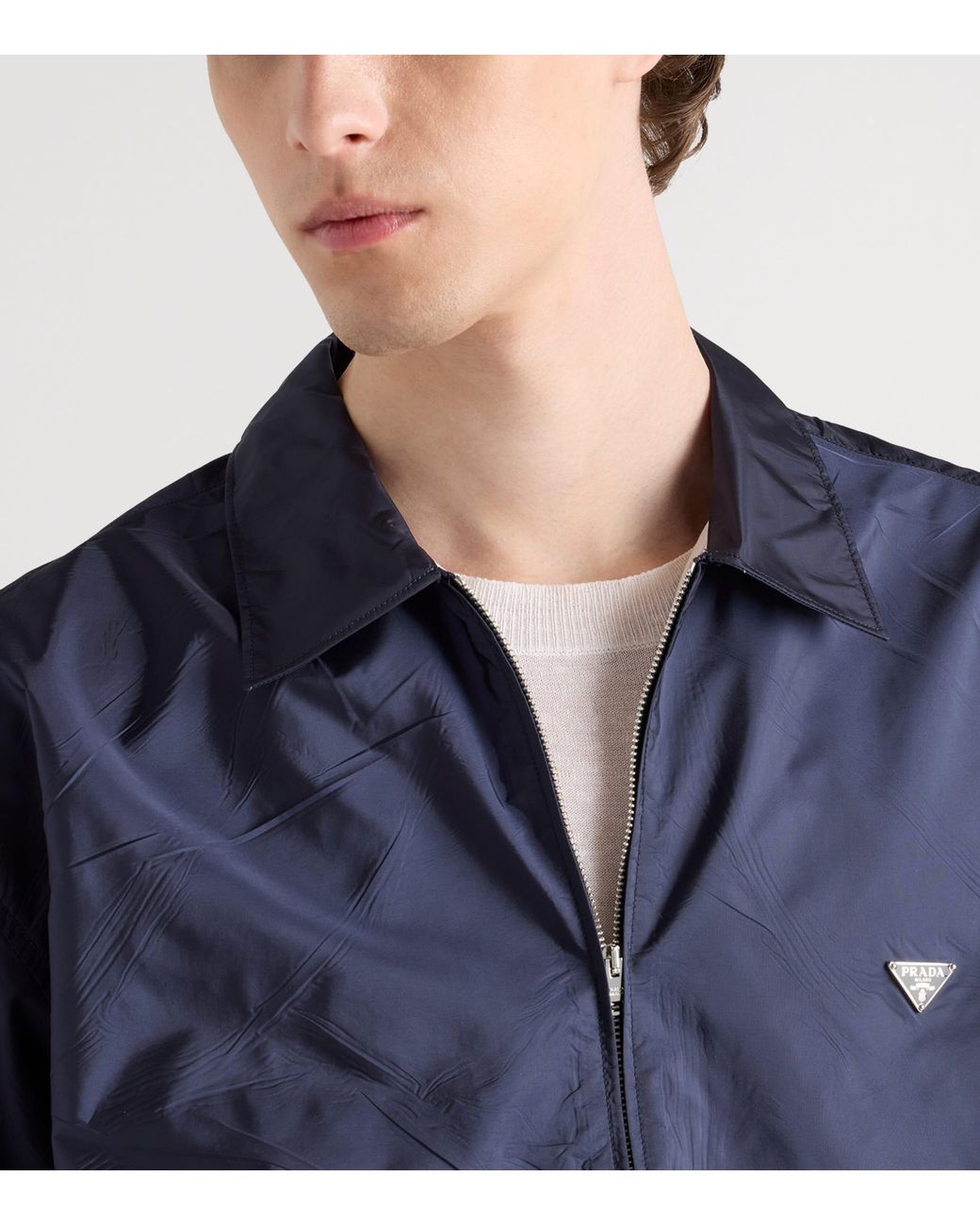 Prada Blue Re-Nylon Zip-Up Shirt for men