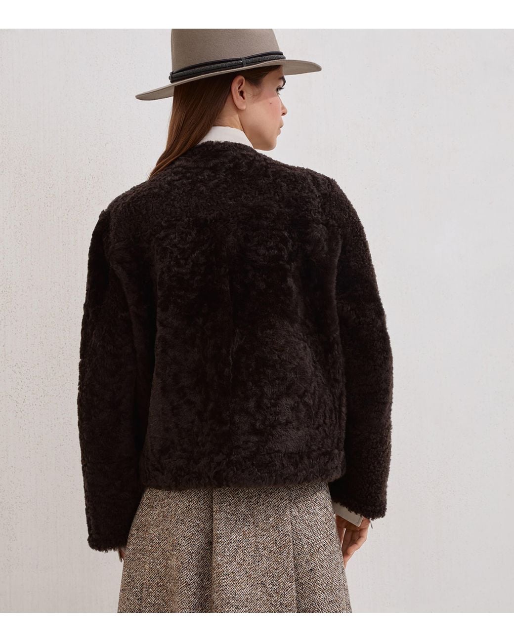 Brunello Cucinelli Black Shearling-Leather Reversible Pea Coat