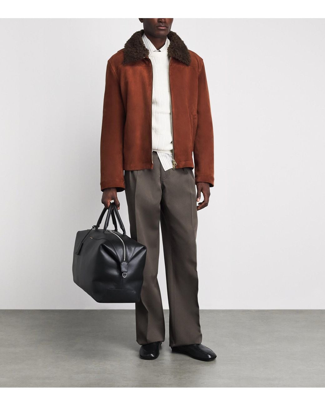 Paul Smith Brown Suede Shearling-Collar Flight Jacket for men