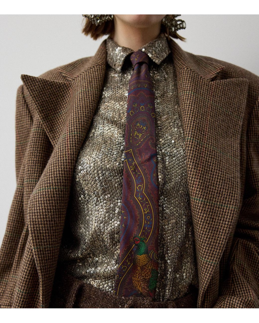 Ralph Lauren Brown Printed Silk Tie