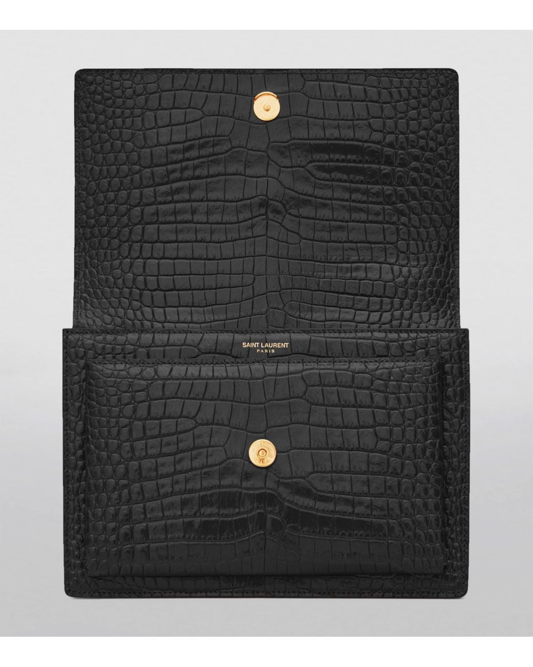 Saint Laurent White Medium Sunset Croc-Embossed Shoulder Bag