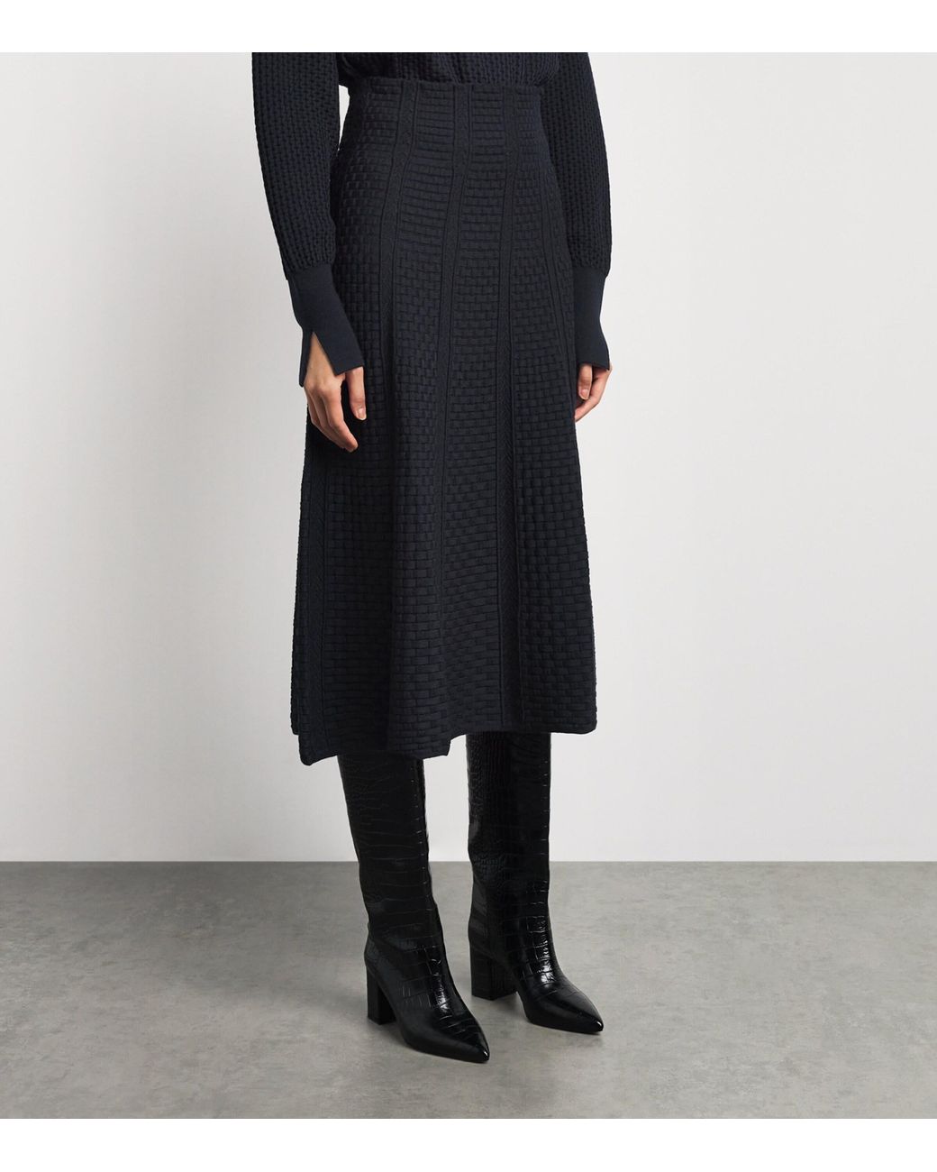 Molli Blue Virgin Wool-Blend Basket-Weave Midi Skirt
