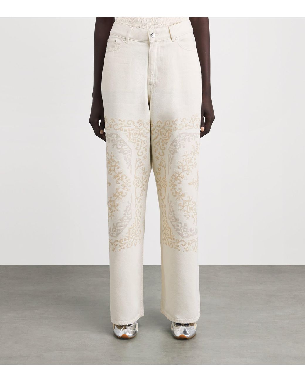 Claudie Pierlot White Embroidered Wide-Leg Jeans