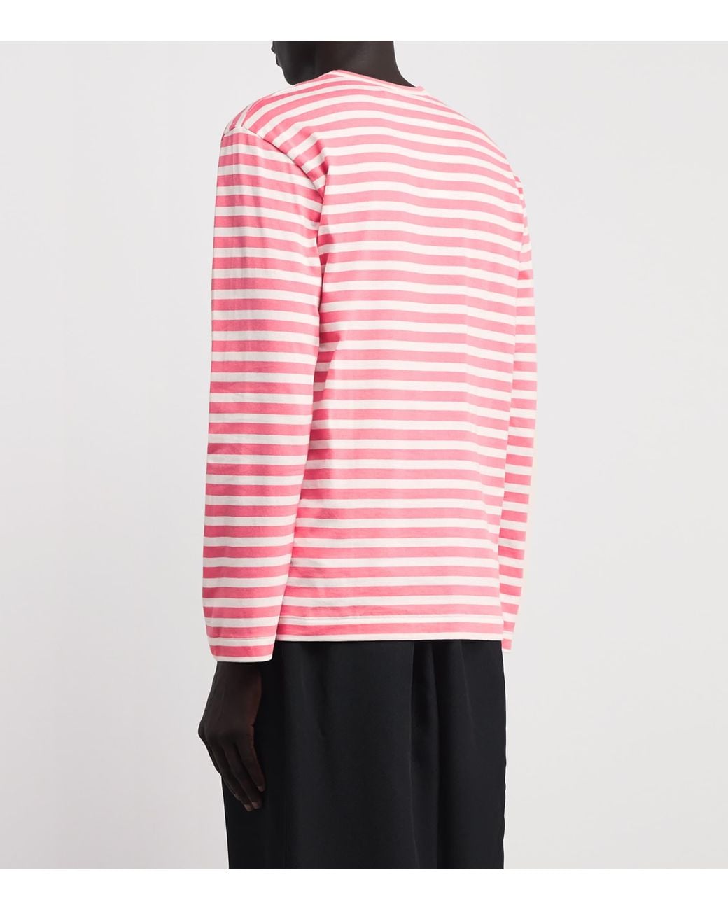 COMME DES GARÇONS PLAY Pink Heart Logo Striped T-Shirt for men