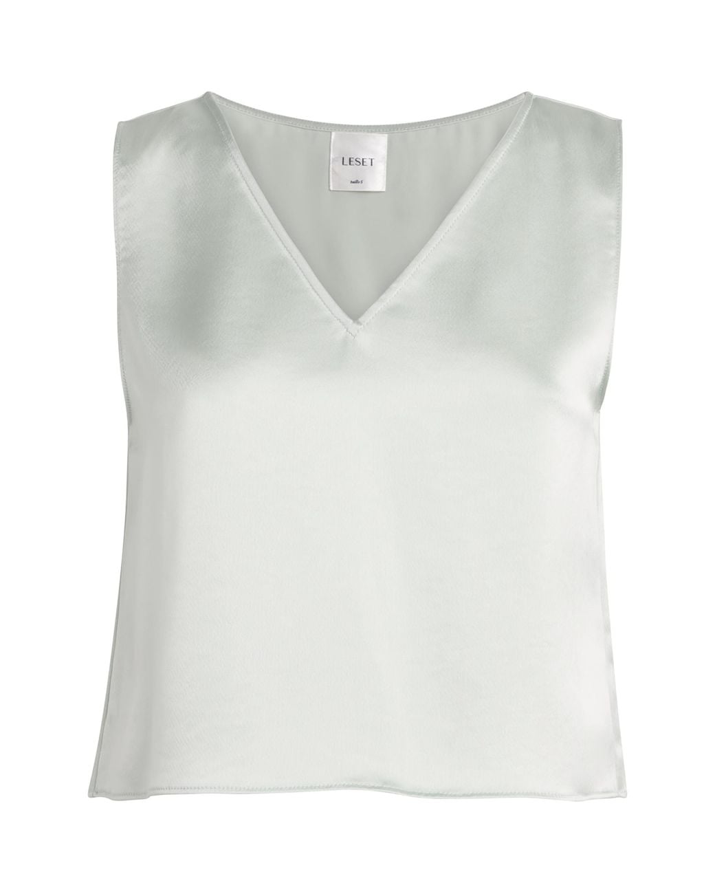 Leset Gray Satin V-Neck Barb Top