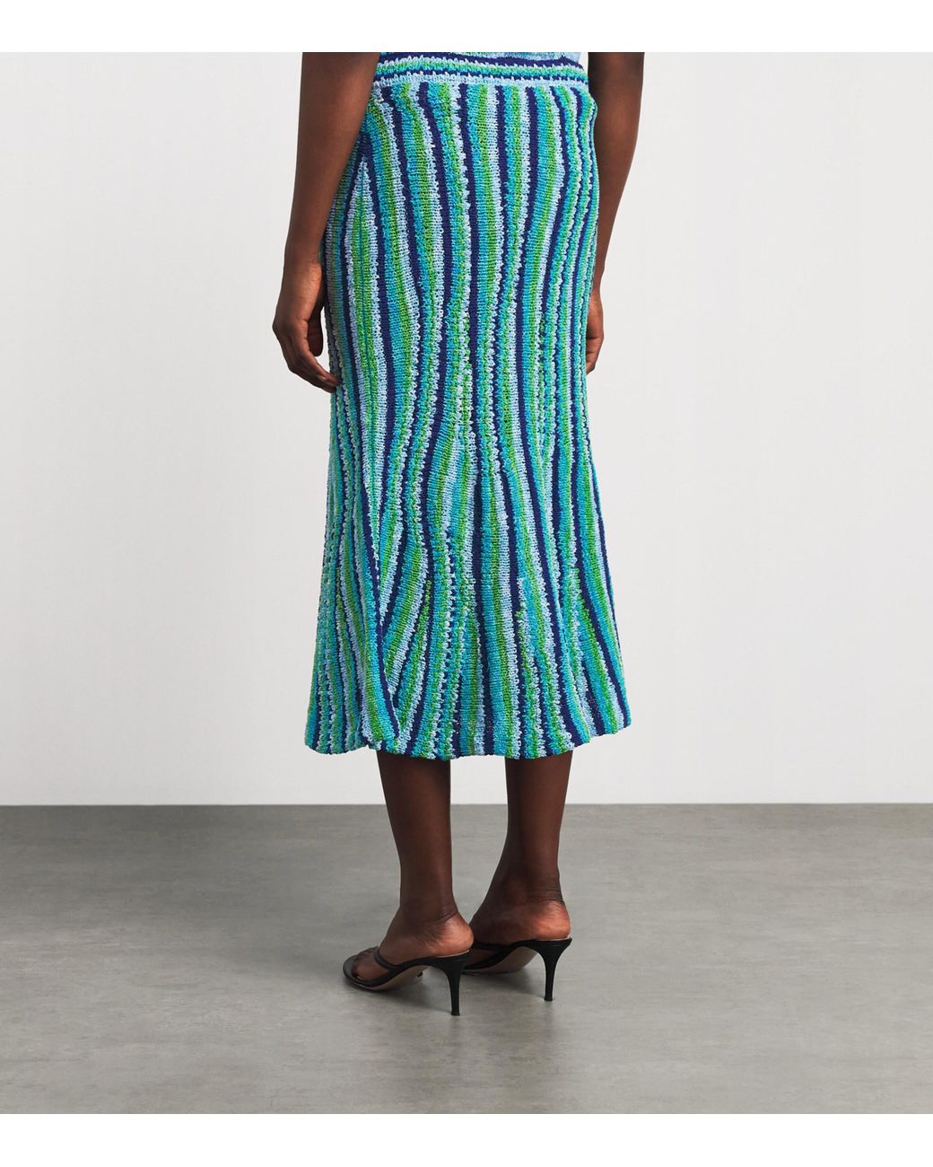 Tory Burch Blue Knitted Stripe Midi Skirt
