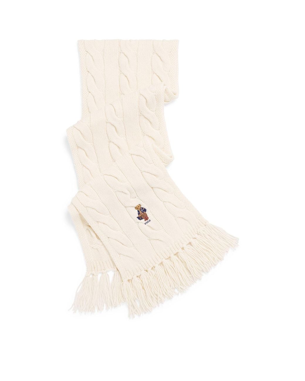 Polo Ralph Lauren White Wool-Blend Cable-Knit Bear Scarf