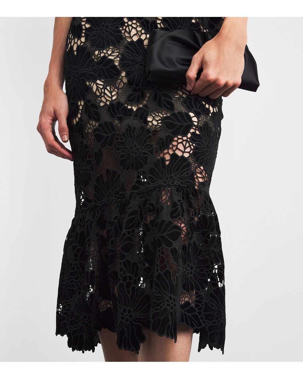 Alice + Olivia Black Lace Clover Midi Dress