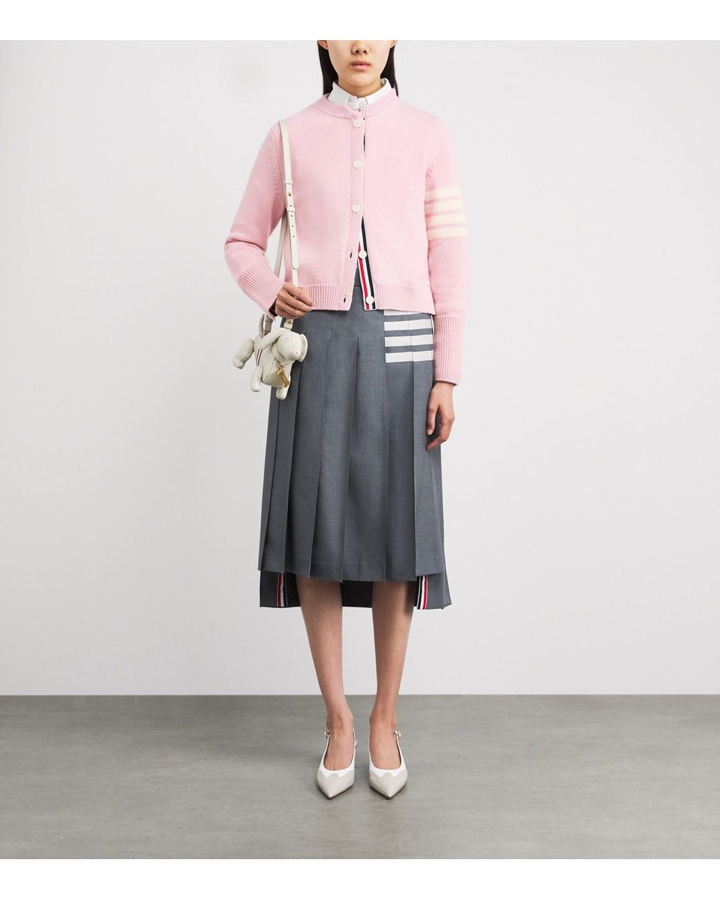 Thom Browne Pink Wool Hector 4-Bar Cardigan