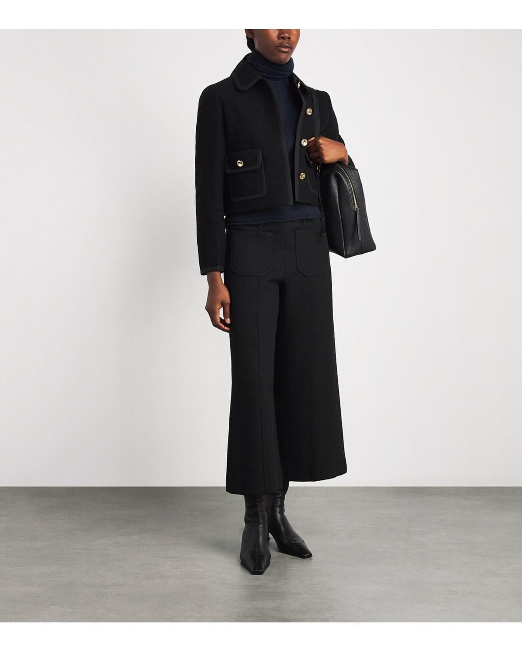 ME+EM Black Cropped Wide-Leg Trousers