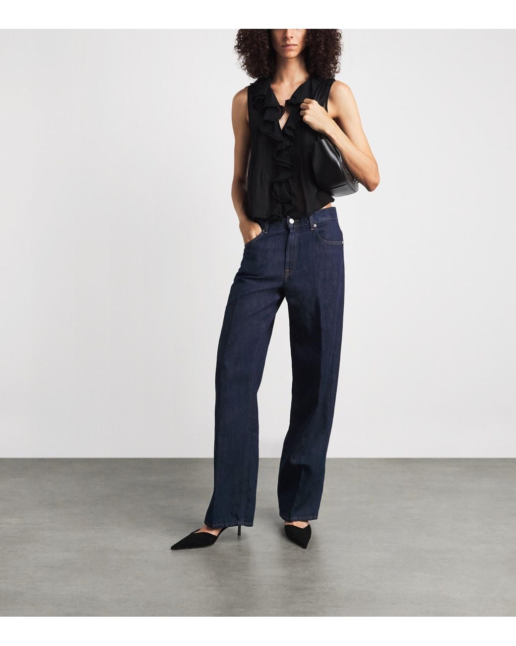 7 For All Mankind Blue Stovepipe High-Rise Straight Jeans