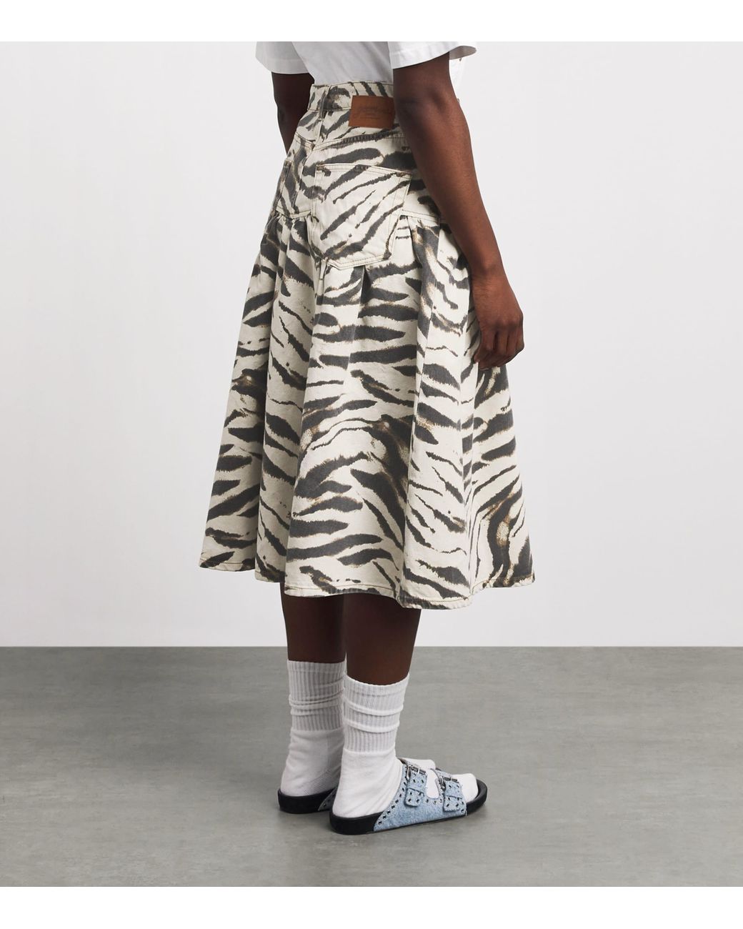 Ganni Gray Zebra Denim Midi Skirt
