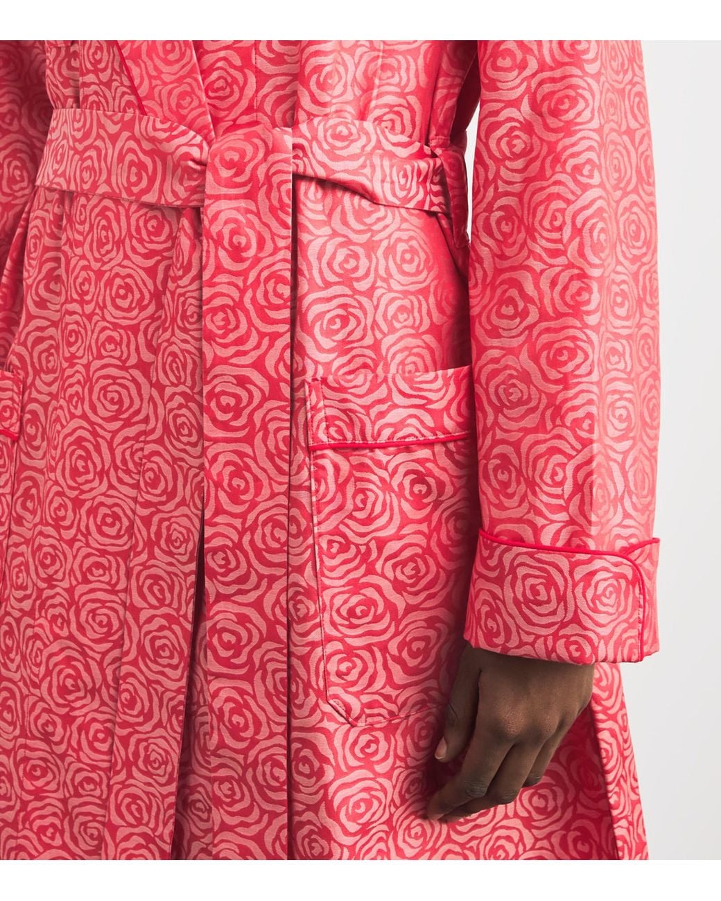 Derek Rose Pink Cotton Jacquard Roses Robe