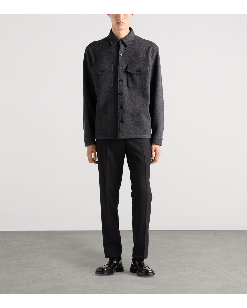 Prada Gray Wool Blend Shirt for men