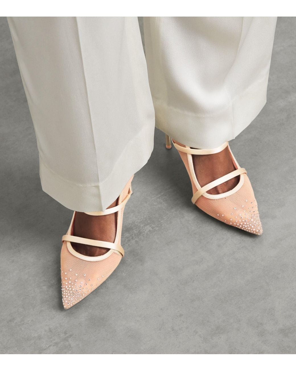 Malone Souliers Pink Embellished Mesh Maureen Heeled Mules 85