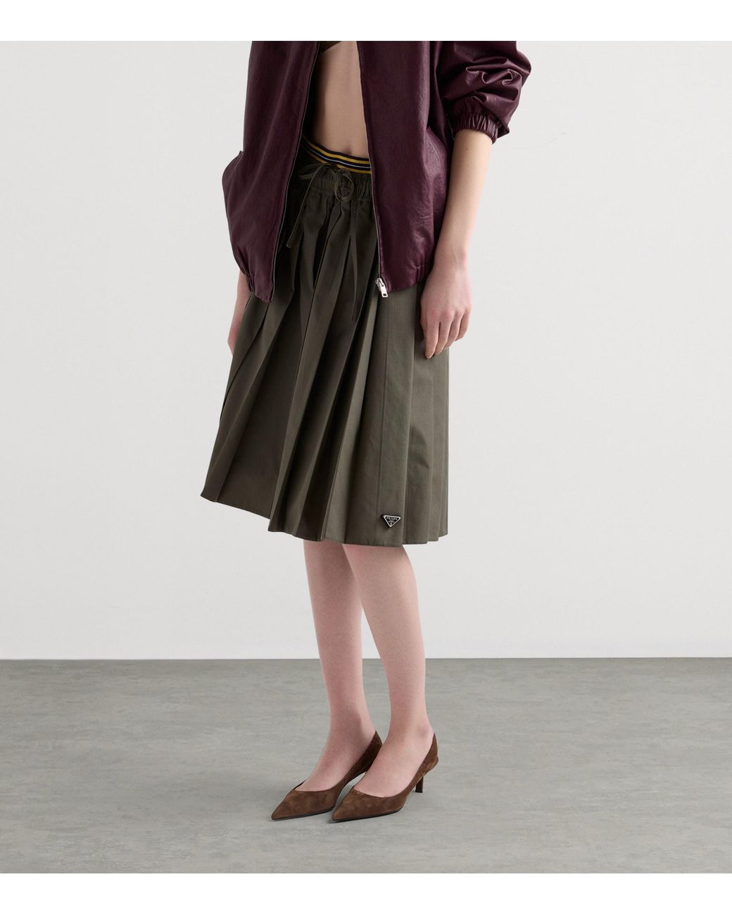 Prada Green Pleated Midi Skirt