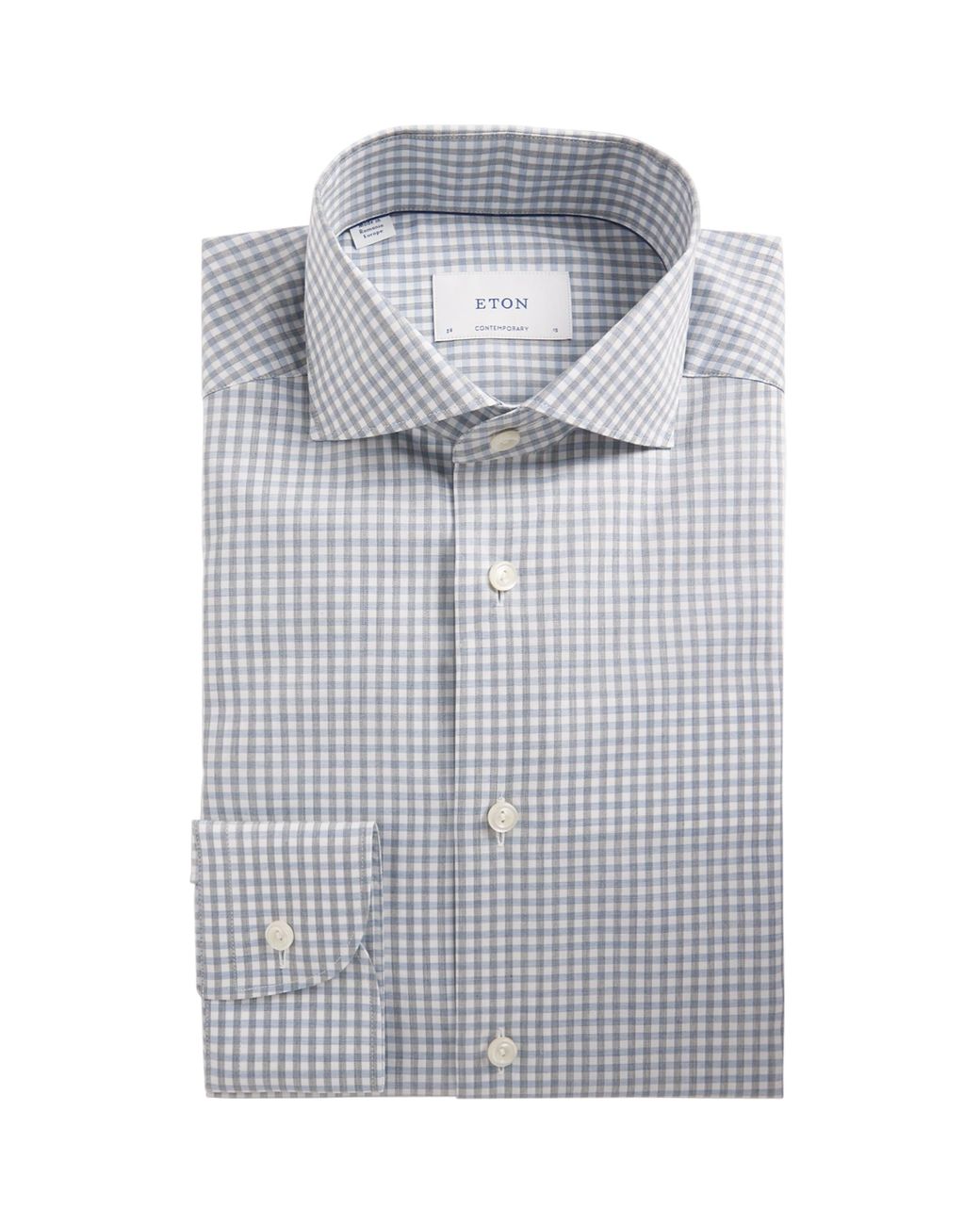 Eton of Sweden Gray Cotton Twill Melange Check Shirt for men