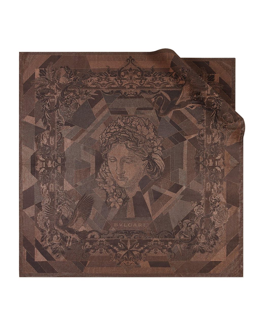 BVLGARI Brown Silk Jacquard Scarf