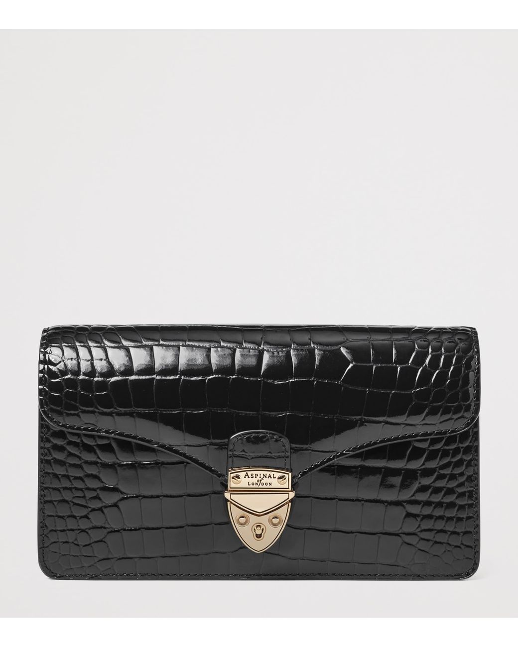 Aspinal Black Croc-Embossed Leather Mayfair 2 Clutch Bag