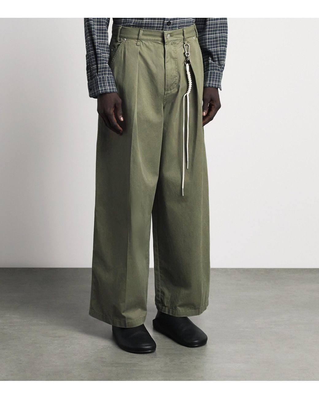 Song For The Mute Green Cotton Pleated Wide-Leg Trousers for men