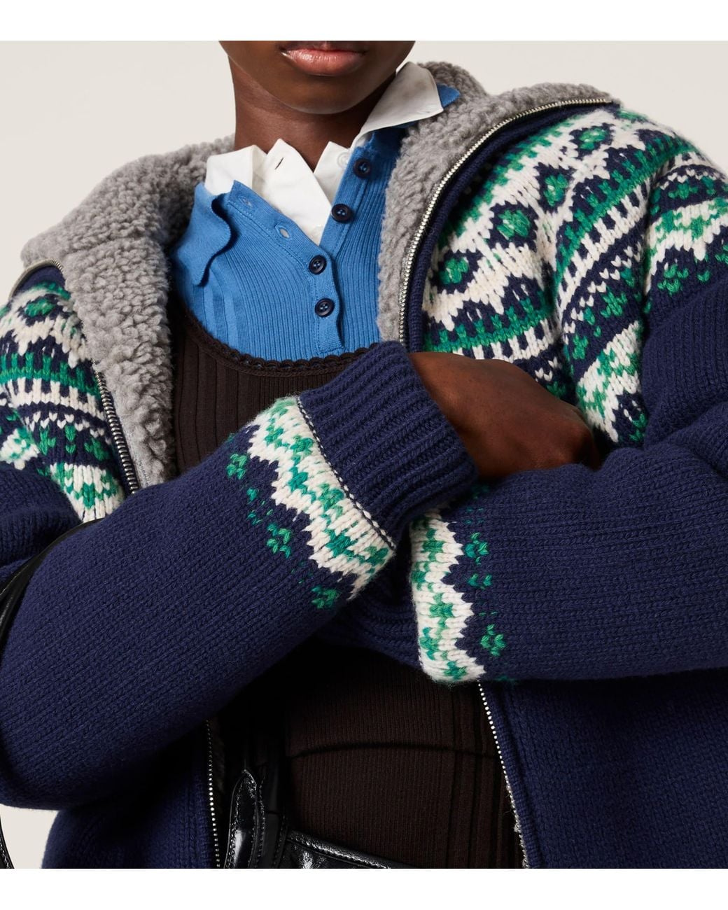 Miu Miu Blue Wool Fair Isle Cardigan