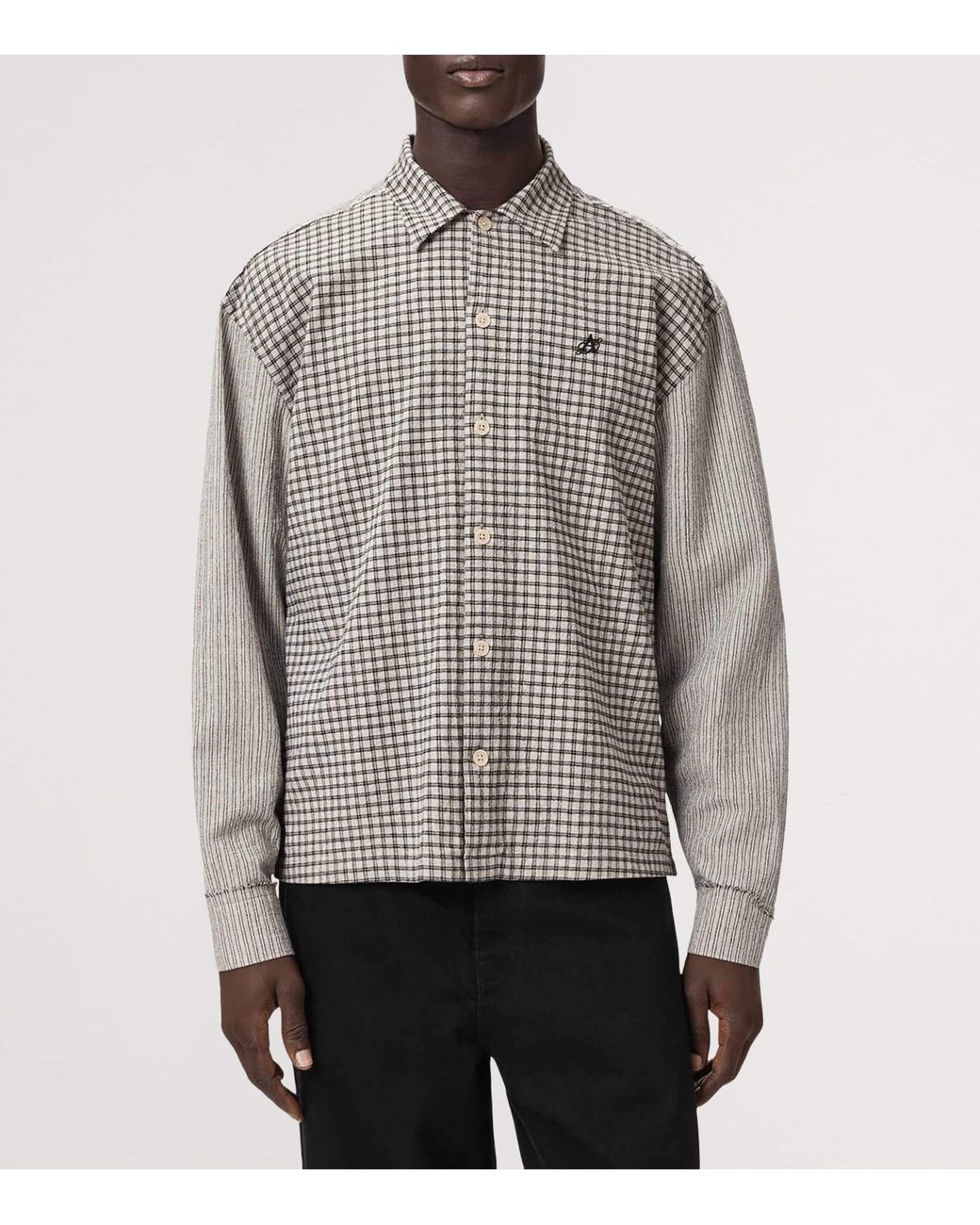 AllSaints Gray Organic Cotton Check Cage Shirt for men