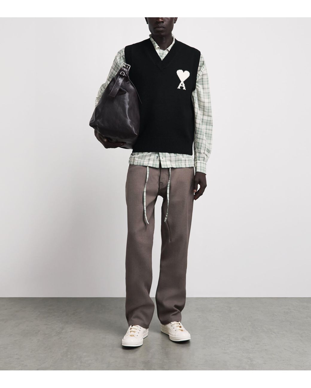 AMI Black Wool Logo Sweater Vest for men