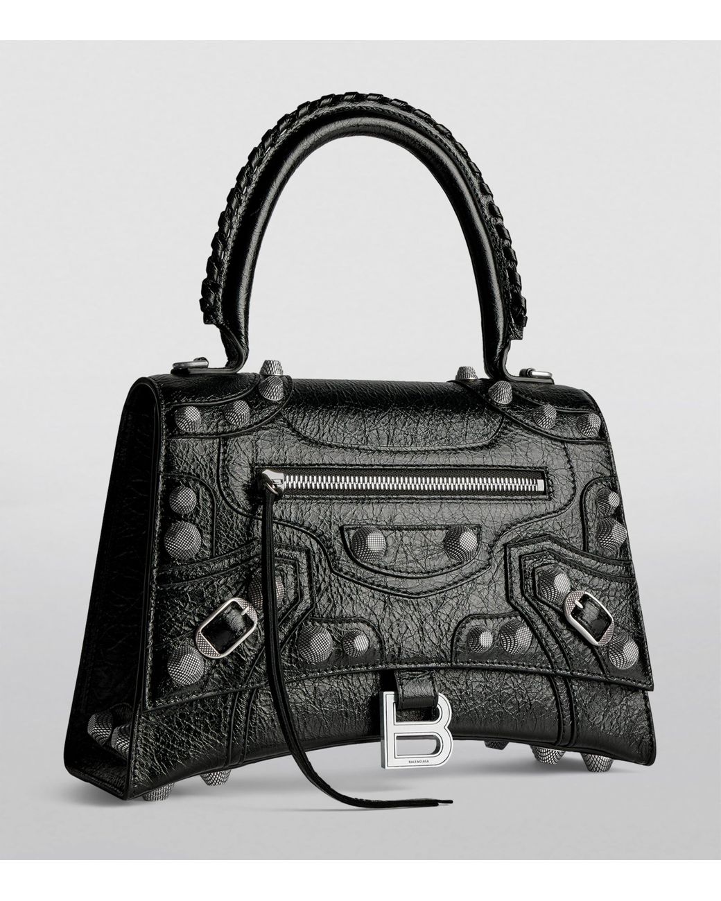 【BALENCIAGA】HOURGLASS X LE CAGOLE ミディアム ハンドバッグ balenciaga-Black-Leather-