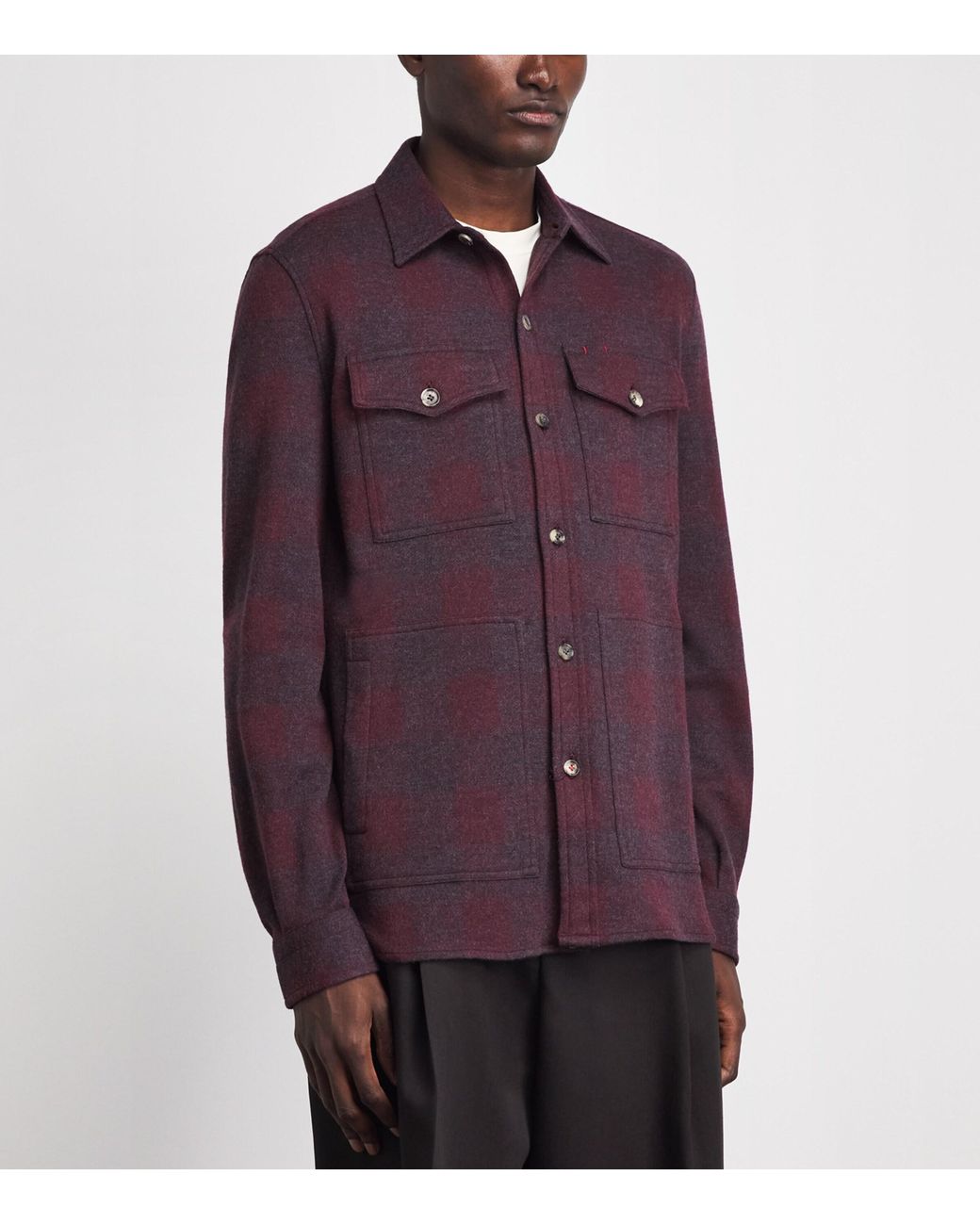 Isaia Purple Wool Check Overshirt for men