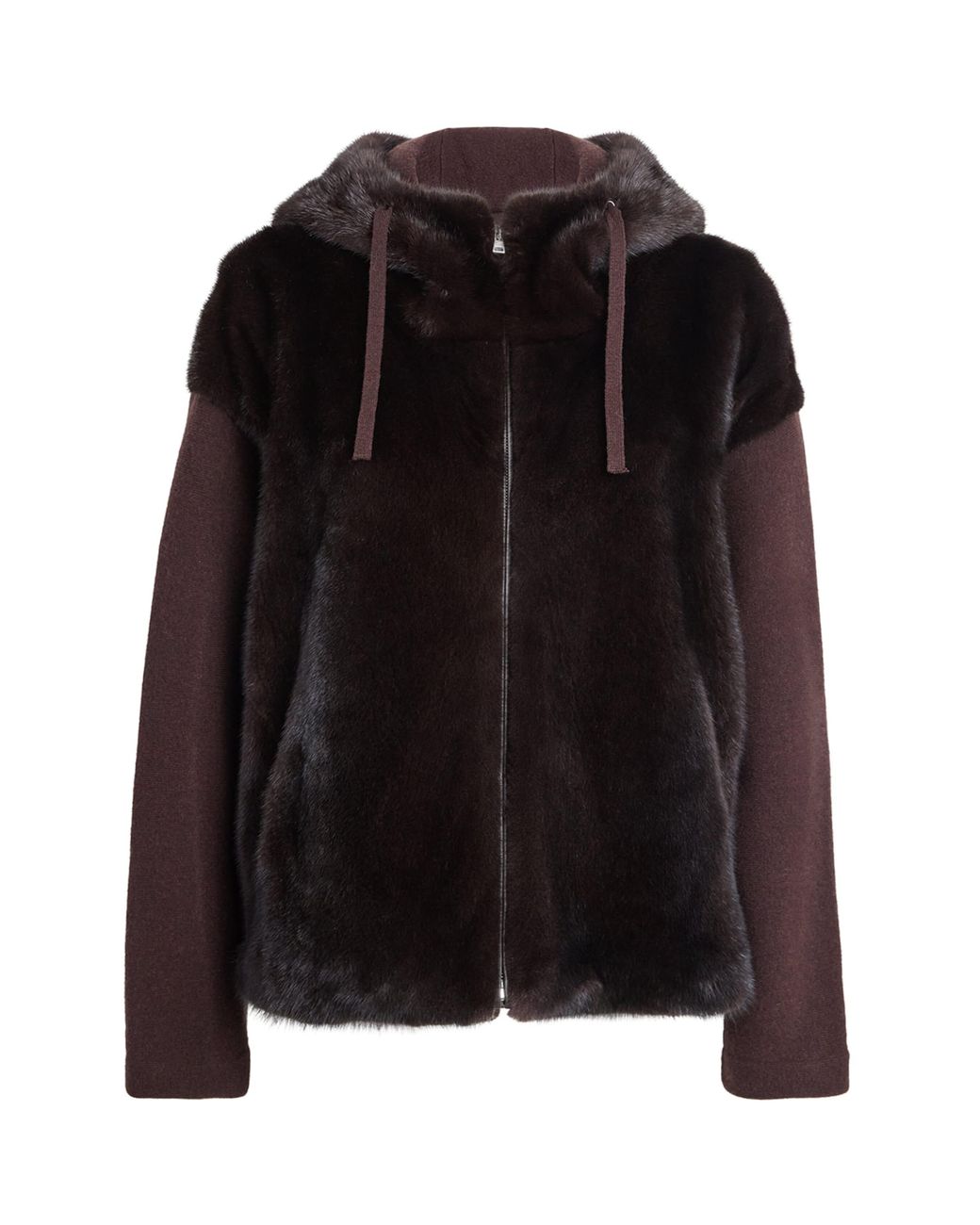 Yves Salomon Black Wool-Blend Mink Front Hoodie