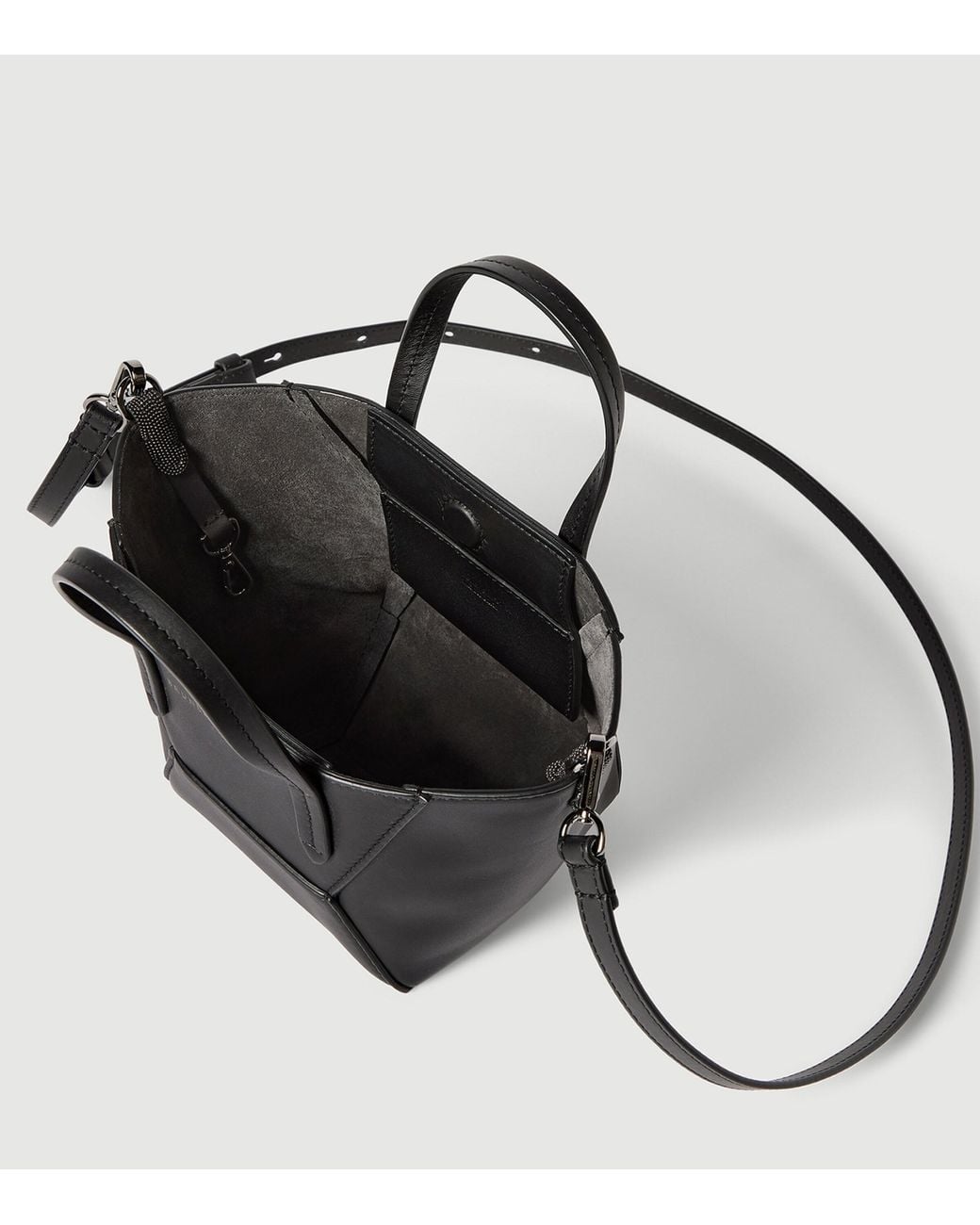 Brunello Cucinelli Black Mini Calfskin Bc Duo Tote Bag