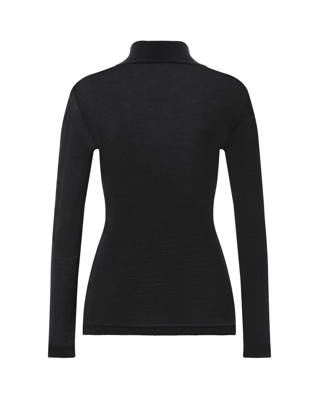 Hanro Black Wool-Silk Funnel-Neck Top