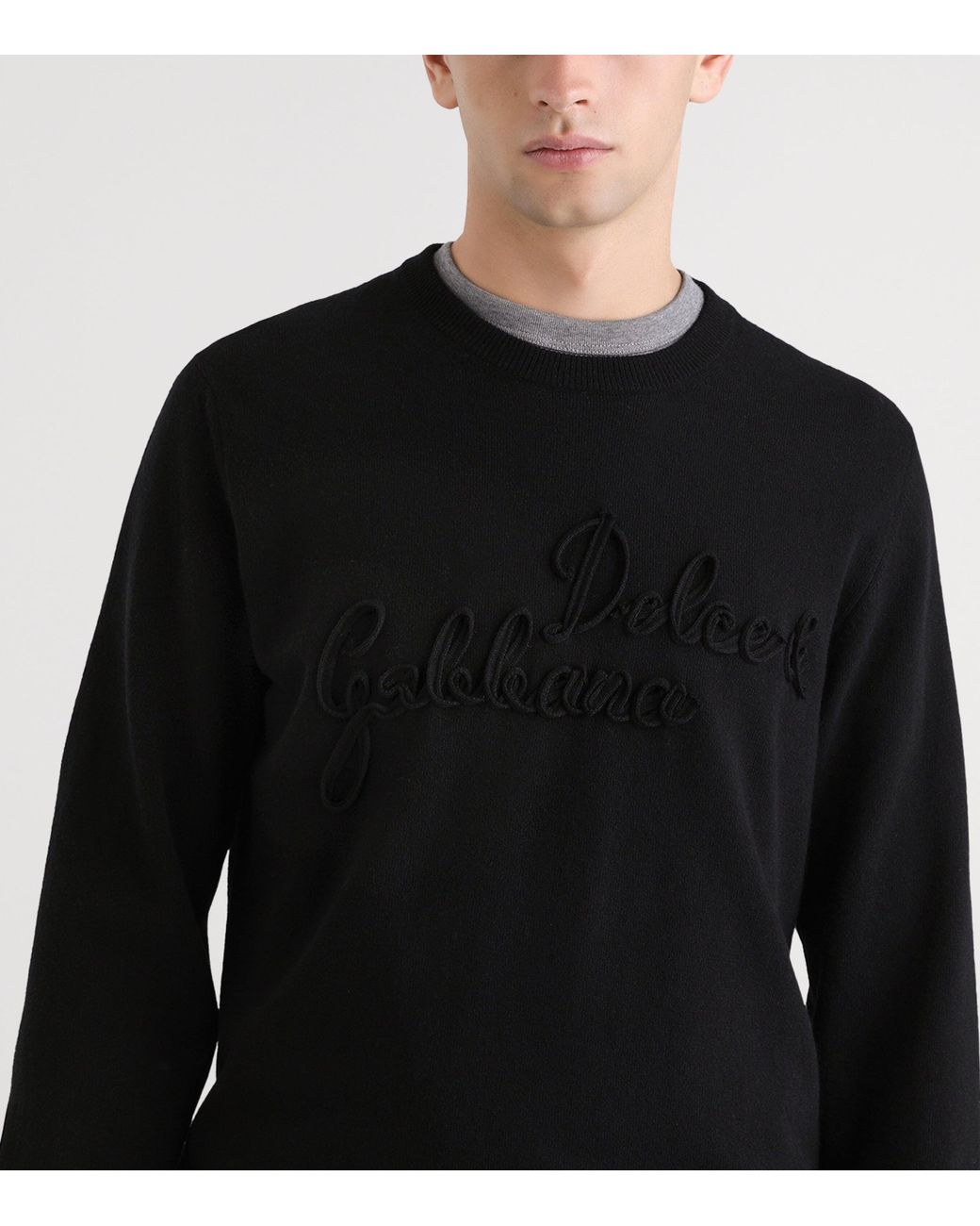 Dolce & Gabbana Black Virgin Wool Embroidered Sweater for men