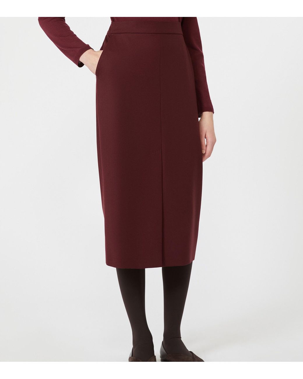 Max Mara Purple Stretch-Virgin Wool Midi Pencil Skirt