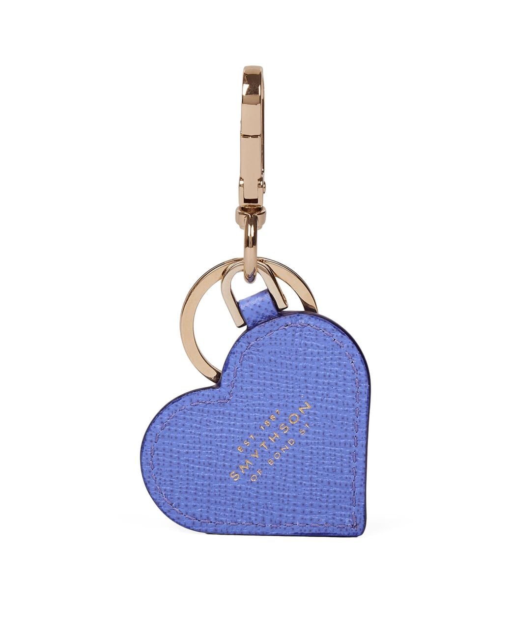 Smythson Blue Calfskin Panama Heart Keyring
