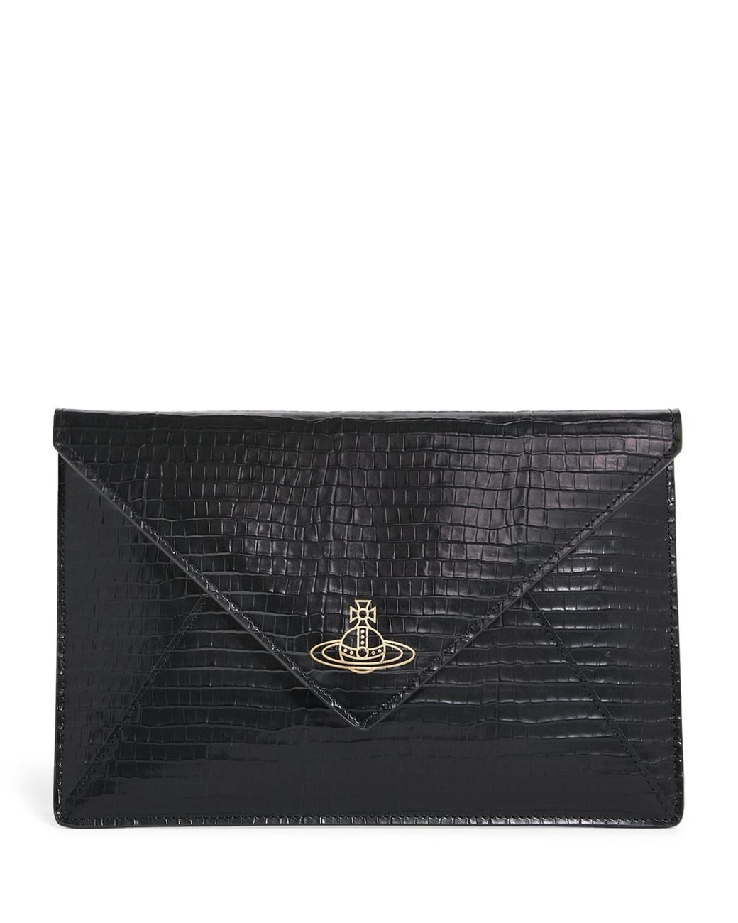 Vivienne Westwood Black Croc-Embossed Leather Envelope Clutch Bag