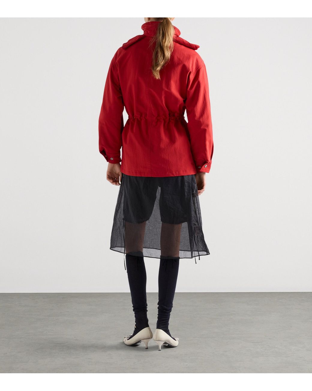 Prada Red Technical Shearling-Trimmed Parka