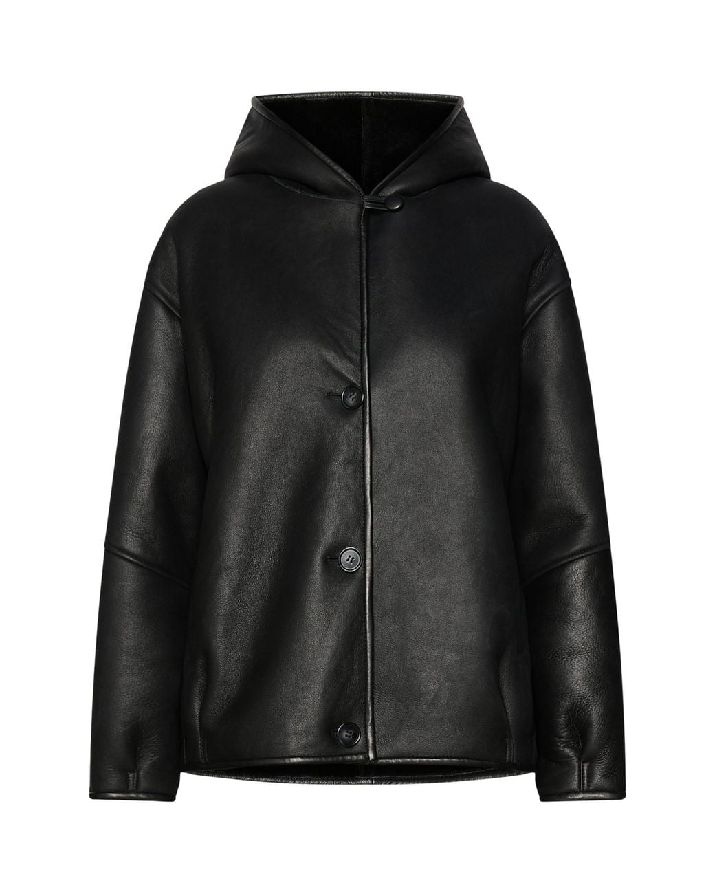 Marella Black Ram Leather Hooded Jacket