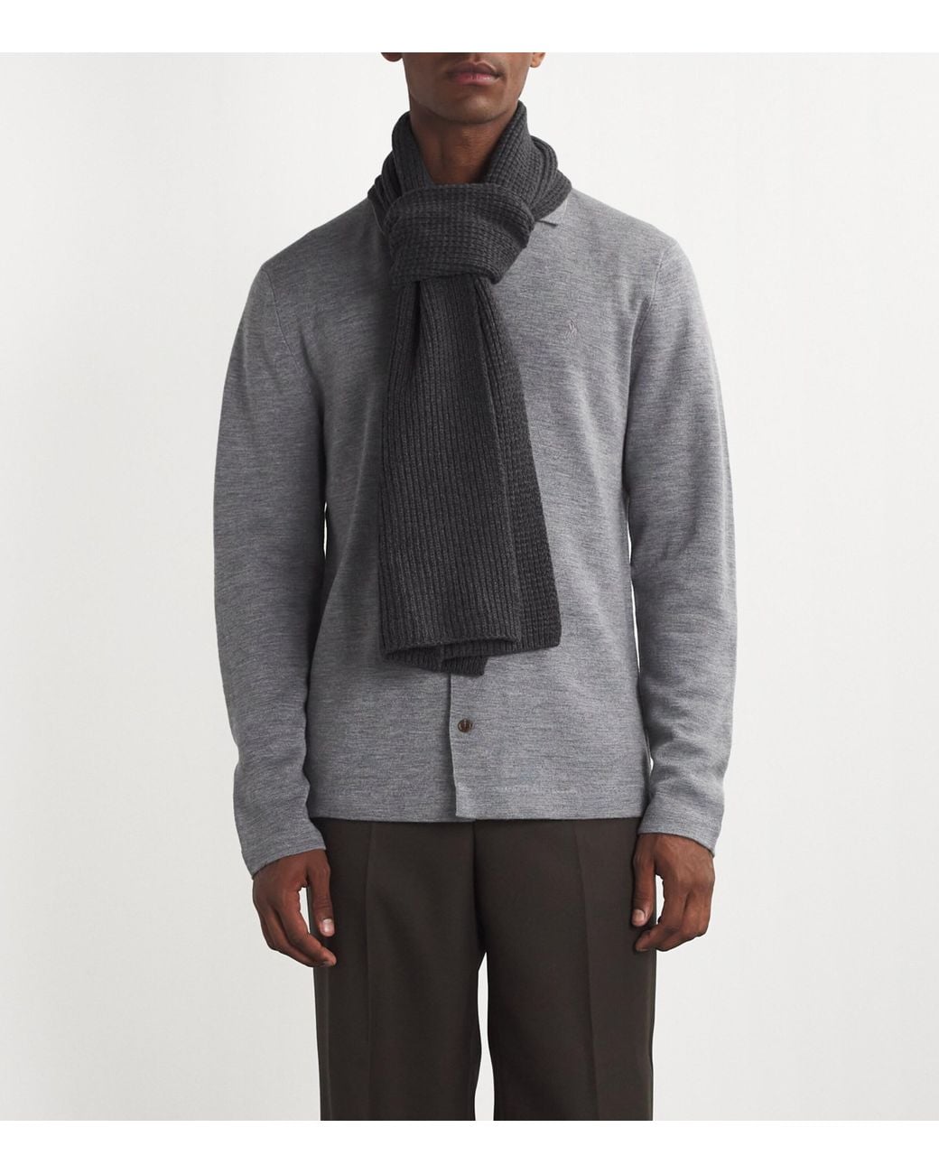 Sunspel Gray Wool-Cashmere Waffle Scarf for men