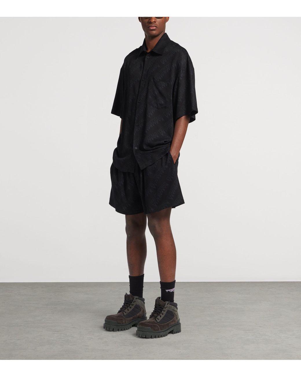 Balenciaga Black Leather-Cotton Combat Strike Ankle Boots for men