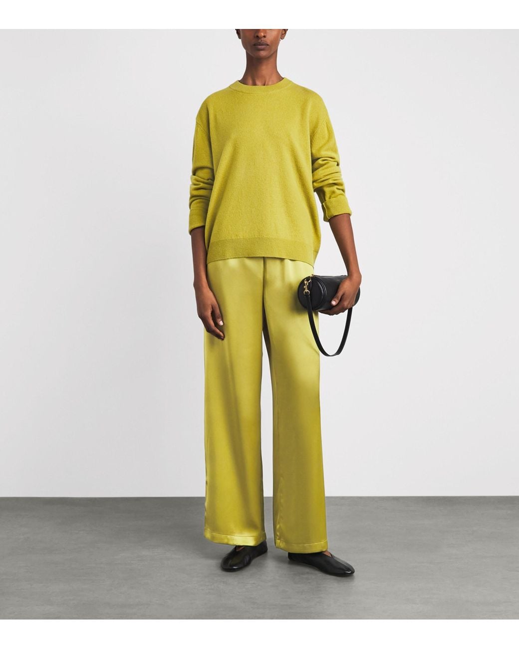 Leset Yellow Satin Barb Wide-Leg Trousers