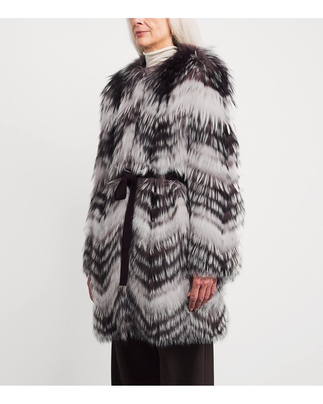 Yves Salomon Gray Fox Fur-Wool Belted Coat