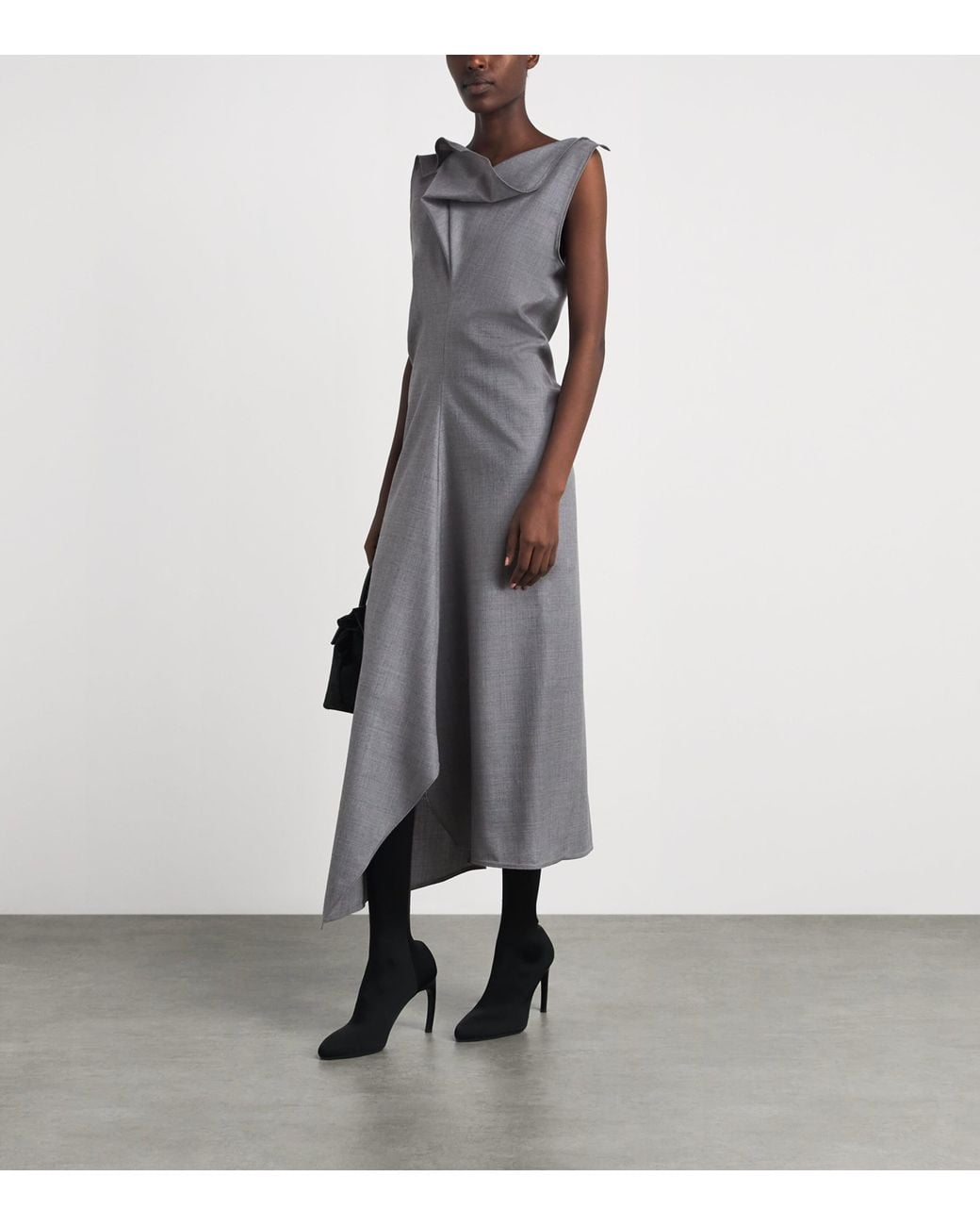 Victoria Beckham Gray Wool Draped Tailored Midi Dress