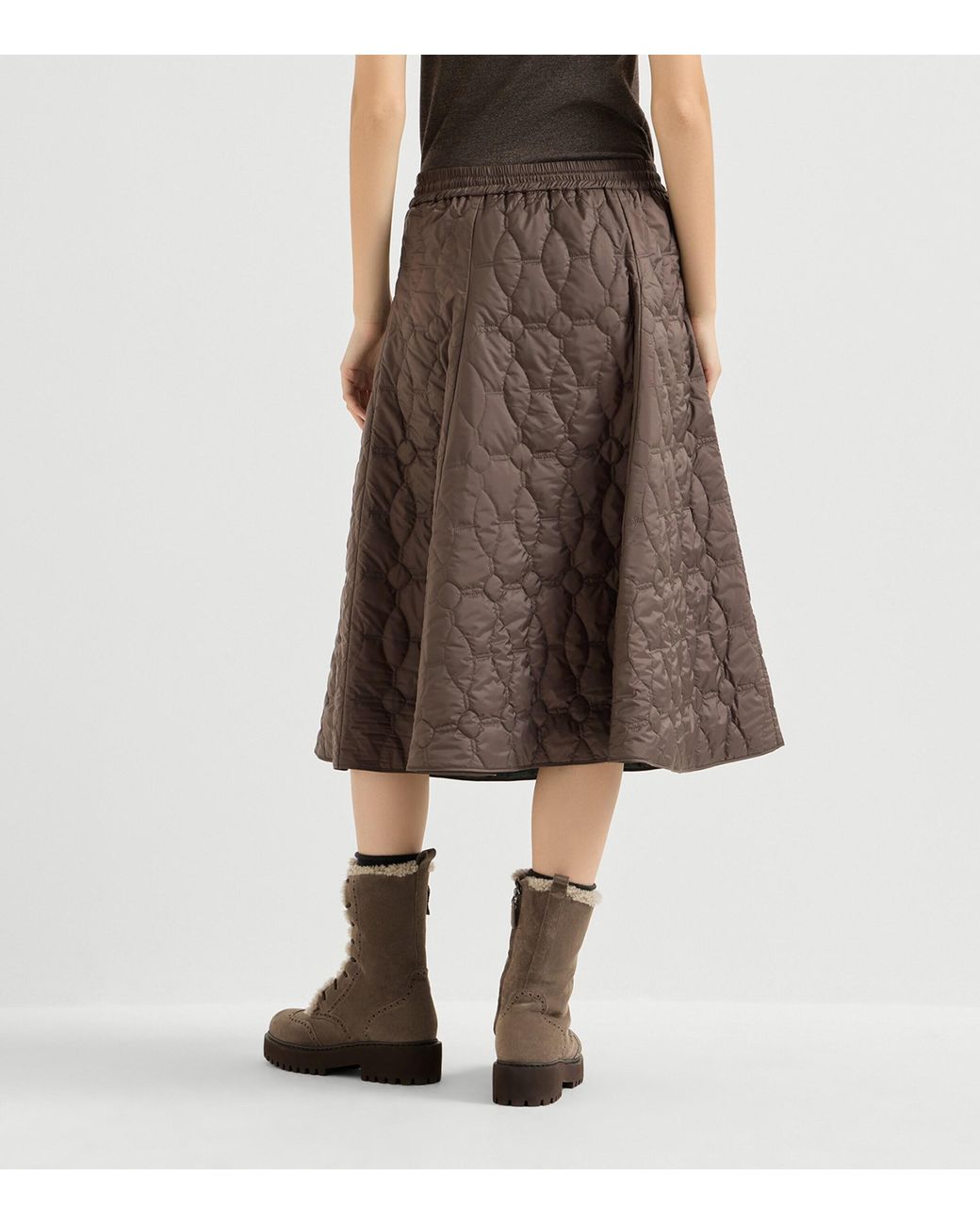 Brunello Cucinelli Brown Water-Resistant Quilted Midi Skirt