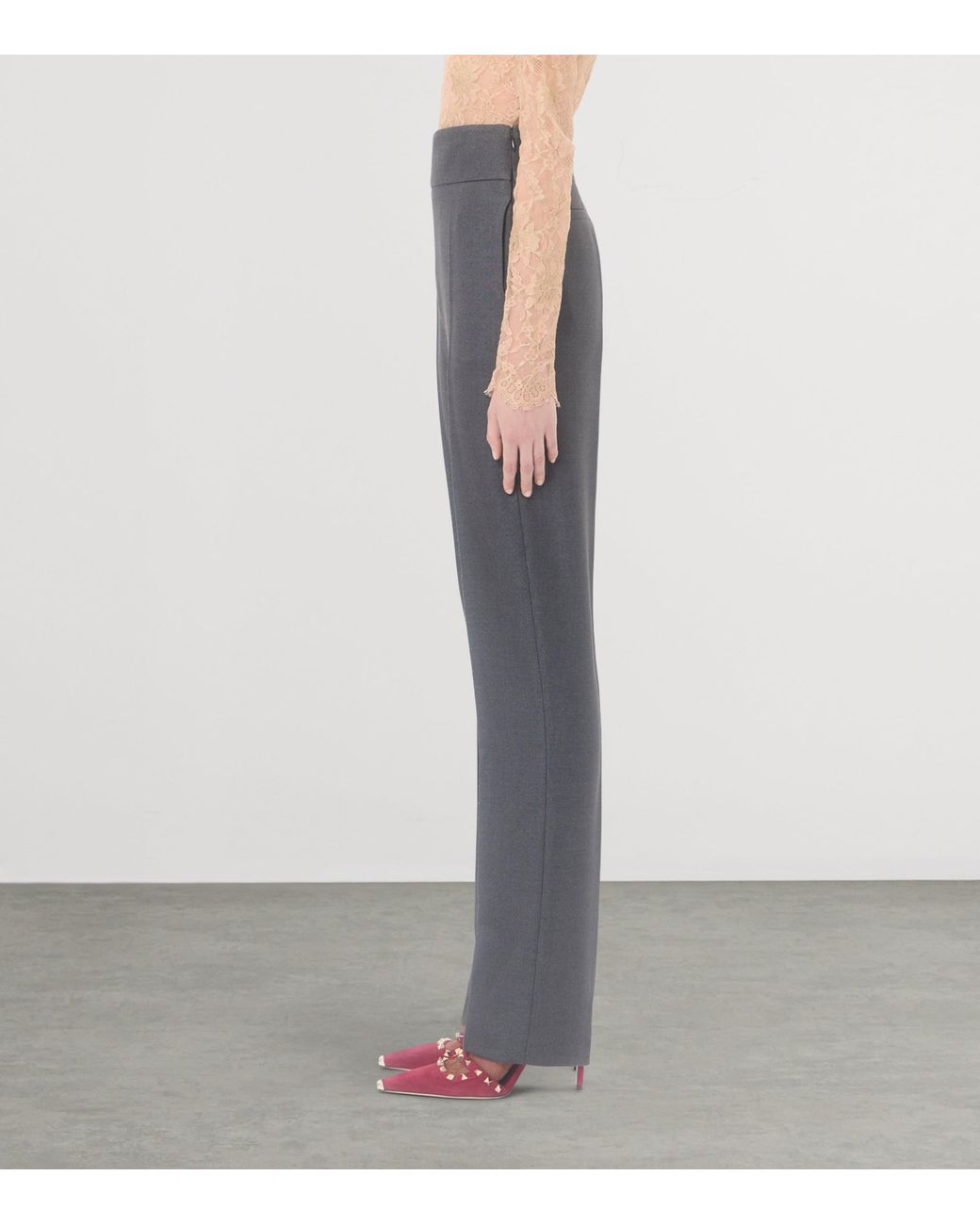 Valentino Gray Silk-Wool Straight Trousers
