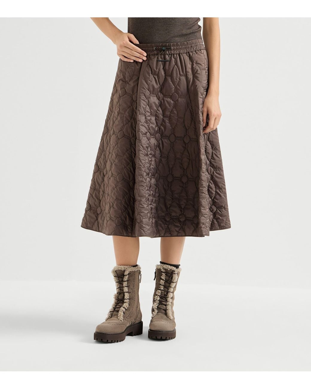 Brunello Cucinelli Brown Water-Resistant Quilted Midi Skirt