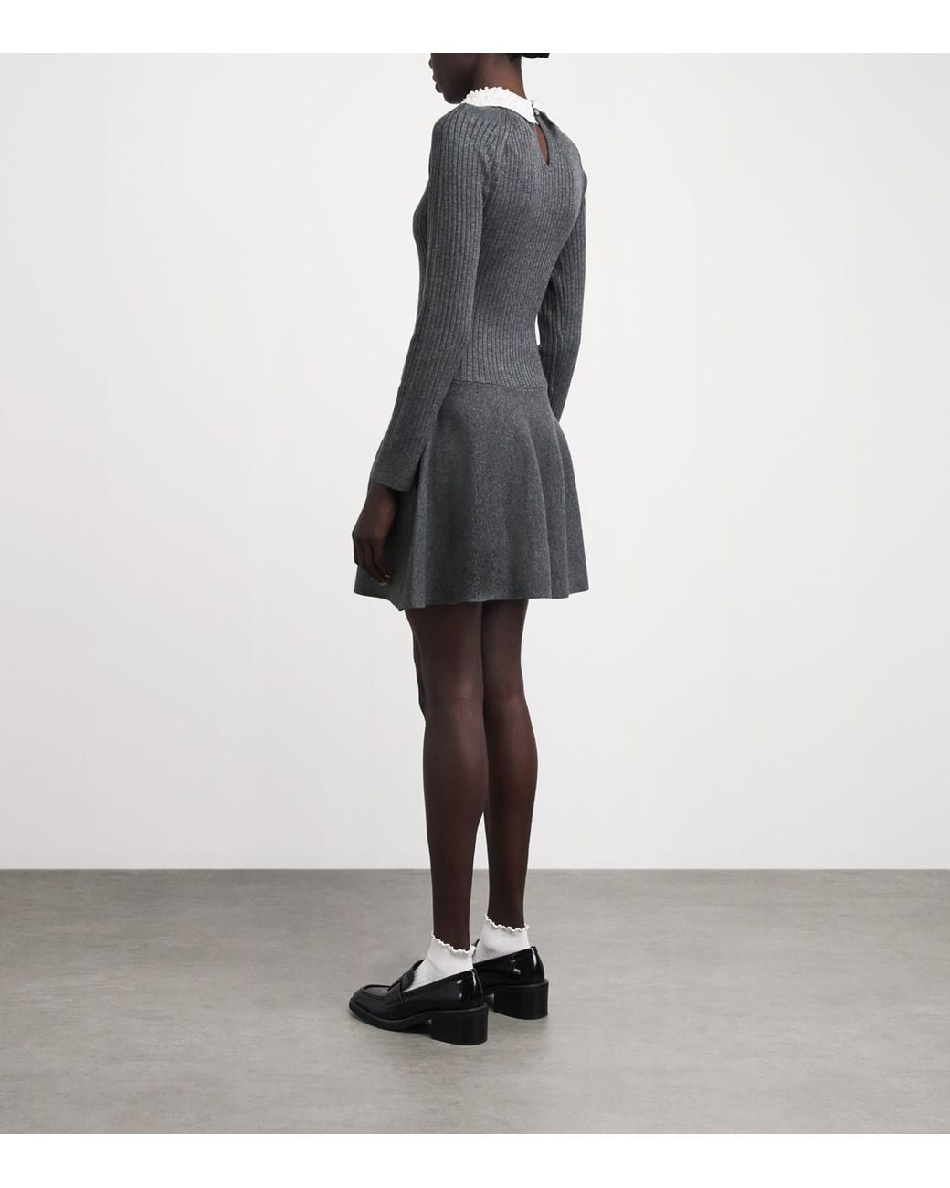 Maje Gray Embellished Collar Knit Mini Dress