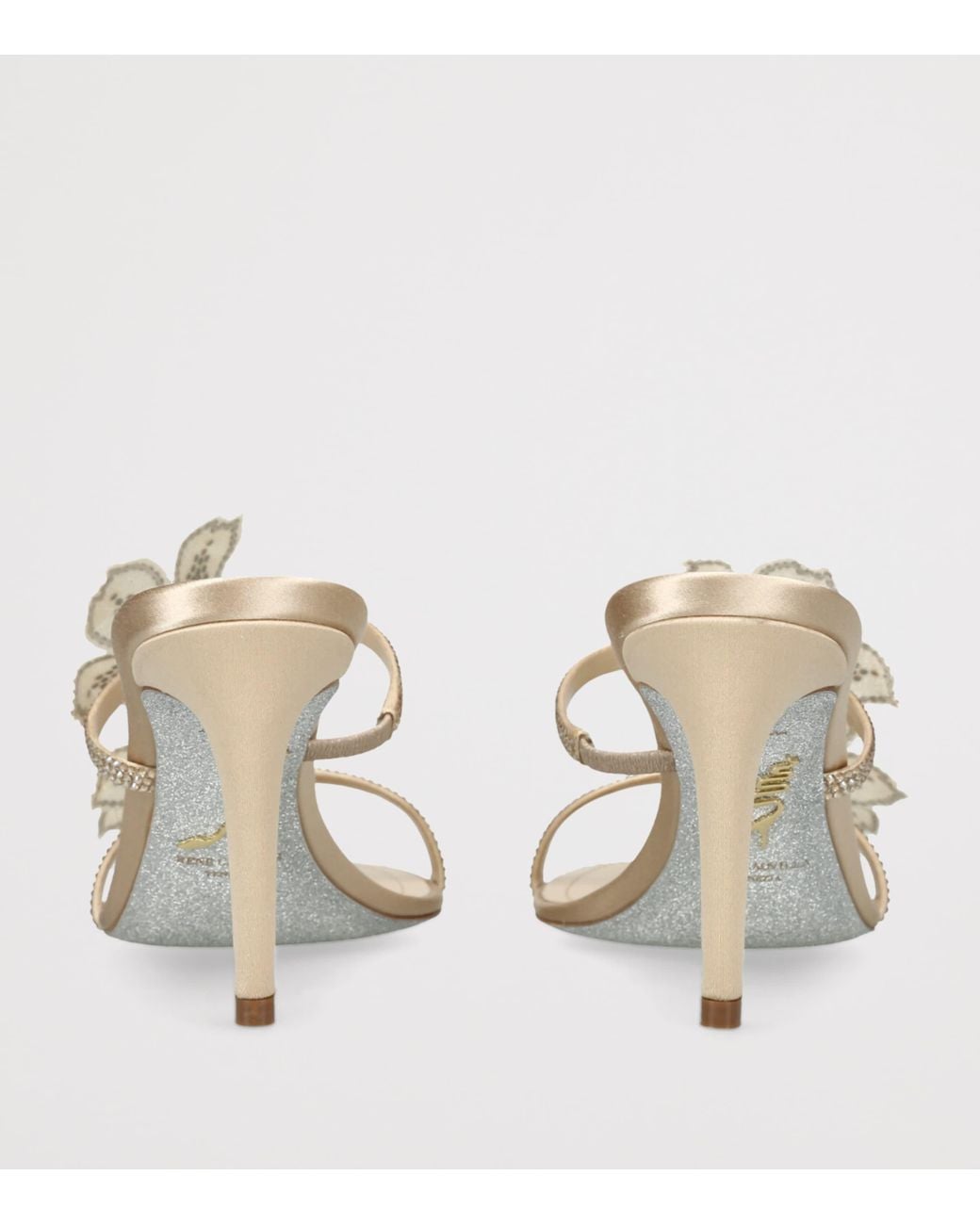 Rene Caovilla Metallic Satin Floral Heeled Sandals 80