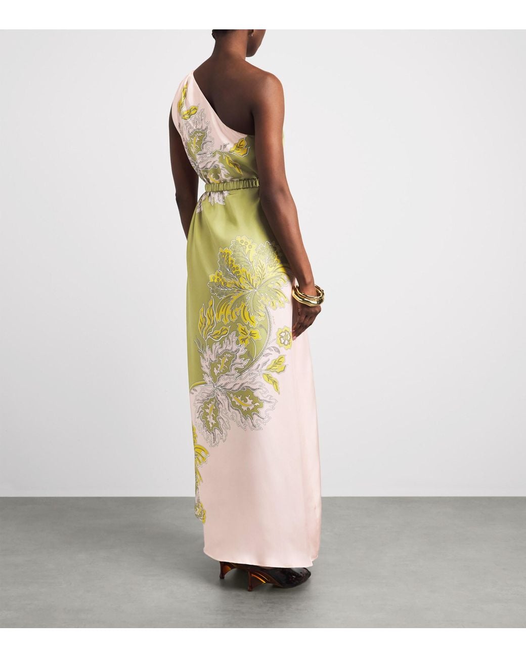 LaDoubleJ Metallic Silk One-Shoulder Maxi Dress