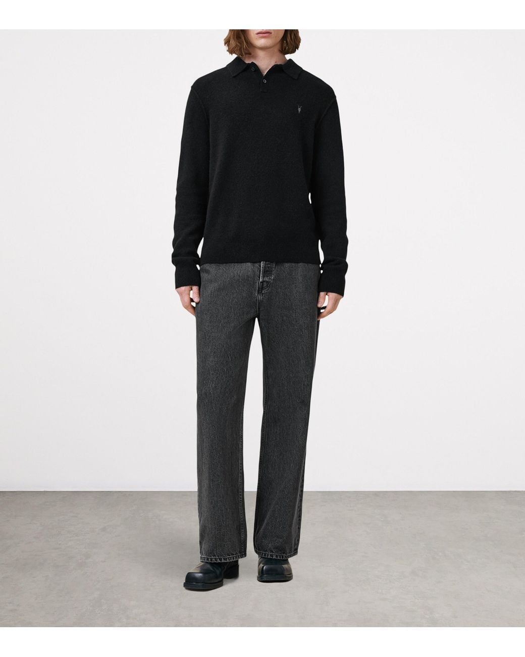 AllSaints Black Statten Polo Sweater for men